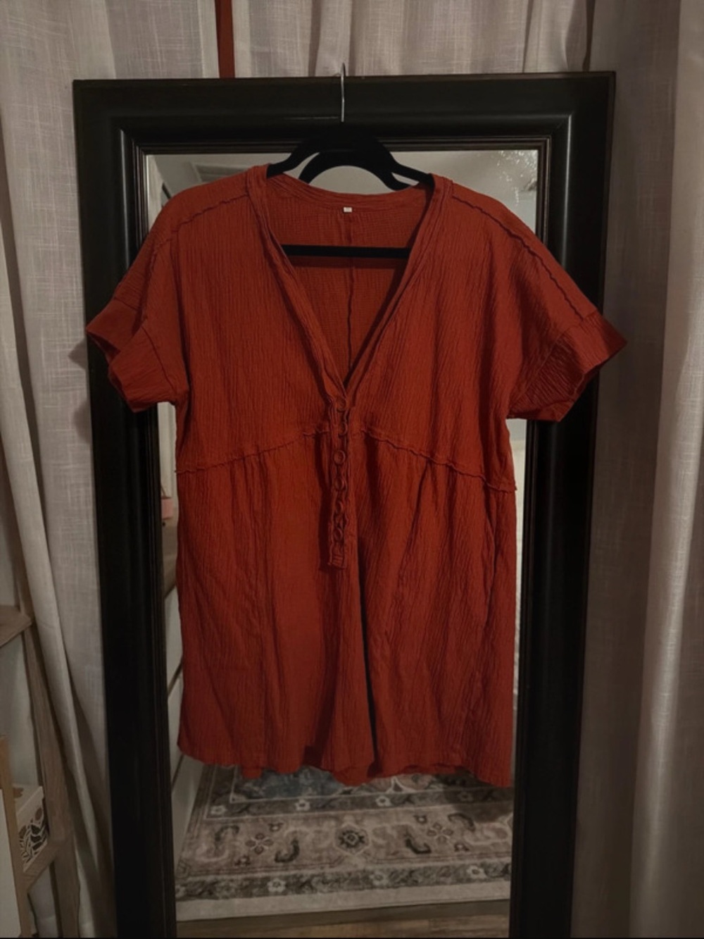 Amazon Women's Rust Short-Sleeve Button-Front Romper